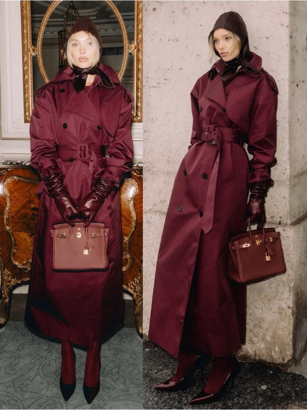 HELSA Classic Oversized Belted Trench Coat Burgundy Red NEW with tags